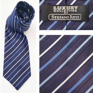 Stefano Ricci Luxury Collection Mens Neck Tie Blue Striped Silk Italy Long NWOT